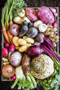 Home healthy food: organic roots, legumes and tubers still life.